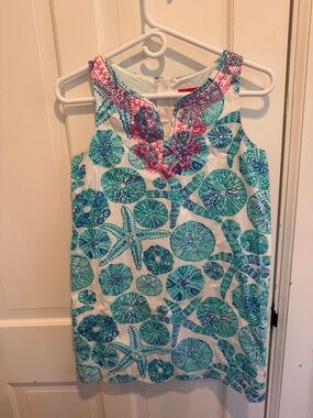 Lilly Pulitzer Girls White Dress with Turquoise & Pink Print